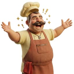 Pizza Planet pizzaiolo chef celebrating with arms raised